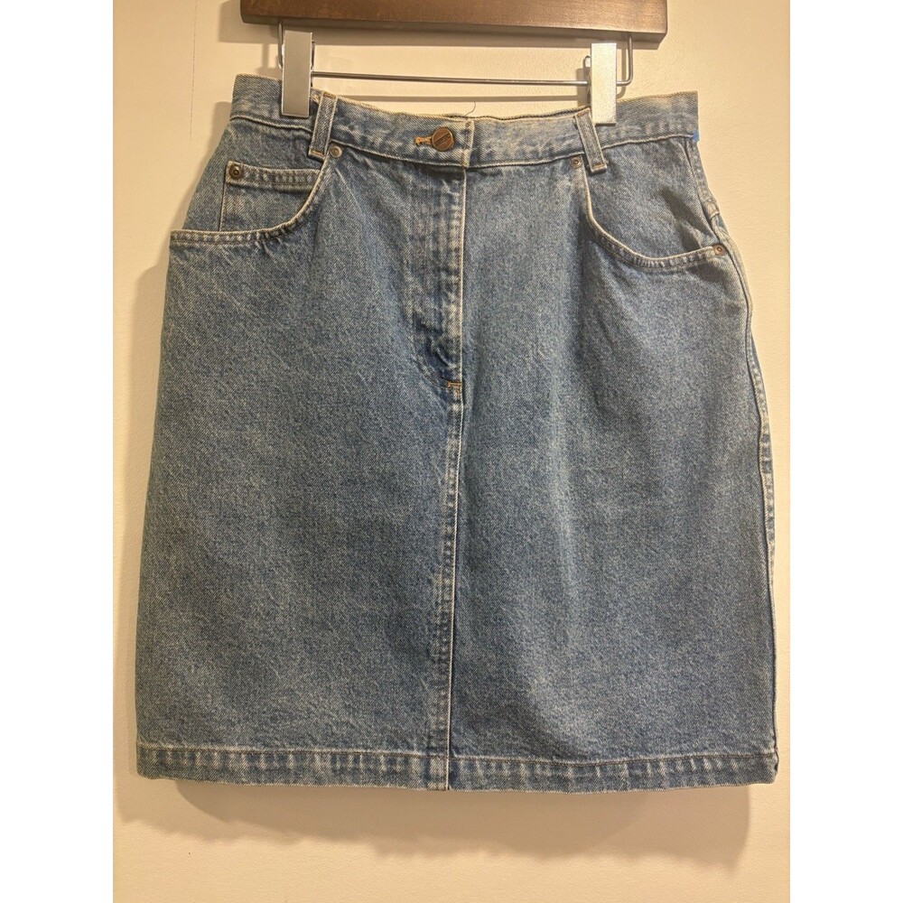 Vintage 90s Lands' End Denim Midi Skirt, Sz 12 Direct Merchant, Back Slit Y2K